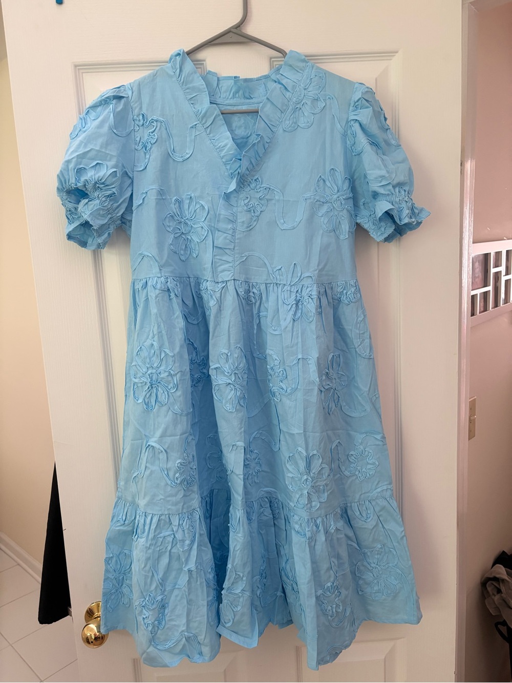 Light Blue Floral Embroidered womens Dress